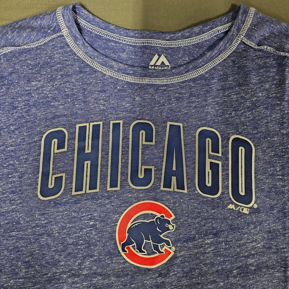 Chicago Cubs MLB‎ Baseball Womens Crop Heathered Blue T-Shirt XL New With Tags - Picture 2 of 8